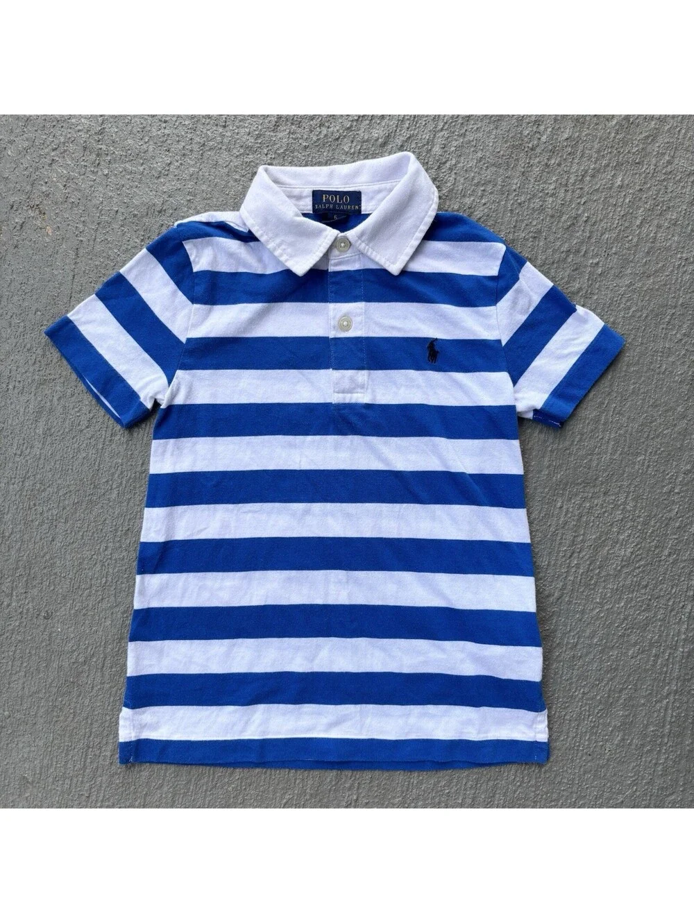 Vintage Polo Ralph Lauren KIDS Blue & White Stripe Button Collar Size 6